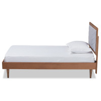 Baxton Studio Tasha-Light Grey/Walnut-Twin Tasha Mid-Century Modern Light Grey Fabric Upholstered and Walnut brown Finished Wood Twin Size Platform Bed 